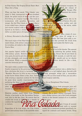 Pina Colada Cocktail on Text background