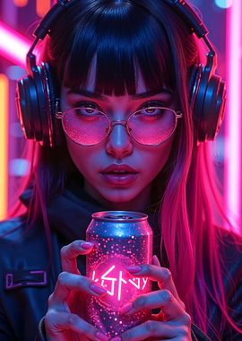 Cyberpunk Girl with Drink