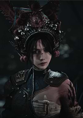 Warrior Woman with Ornate Headdress Portrait