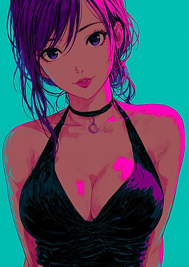 Anime Girl Portrait with Black Dress
