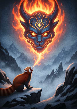 Red Panda and Fiery Spirit Mask