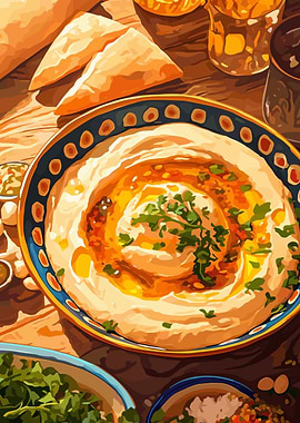 Hummus and Pita Bread Still Life