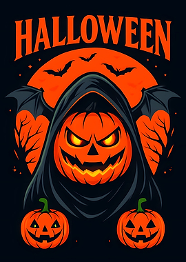 Halloween Pumpkin Grim Reaper Illustration