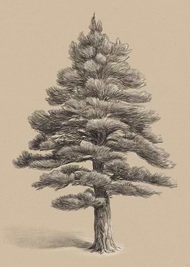 Cedar Tree Pencil Drawing – Vintage Black and White Botanical Wall Art