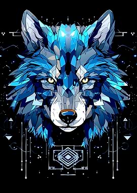 Geometric Wolf Head Art