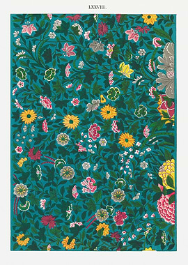 Floral Pattern with Teal Background