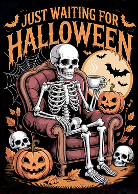 Skeleton Waiting for Halloween Illustration