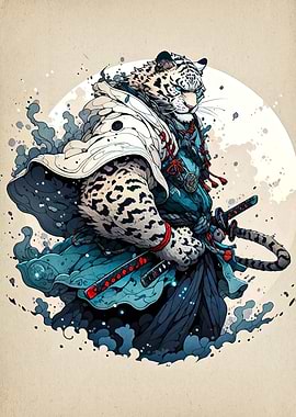 Snow Leopard Samurai Warrior Illustration