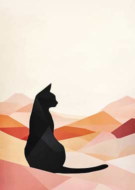 Geometric Cat Silhouette Landscape Art