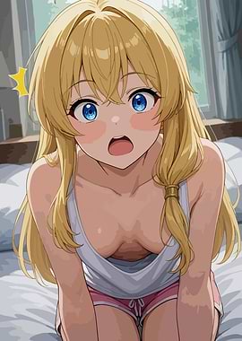 Surprised Anime Girl in Bedroom