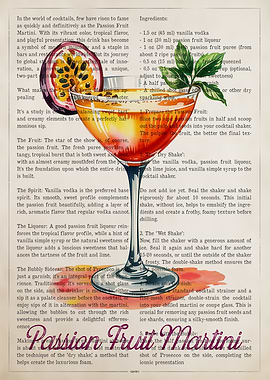 Passion Fruit Martini Illustration on text background