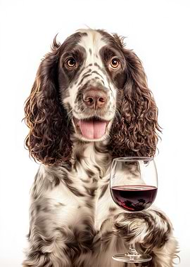 English Cocker Spaniel with Wine Glass Portrait