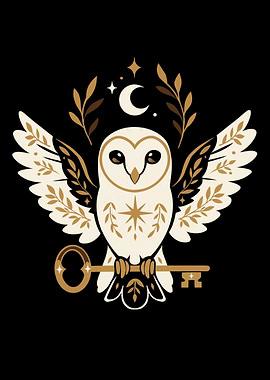 Owl with Key and Celestial Elements