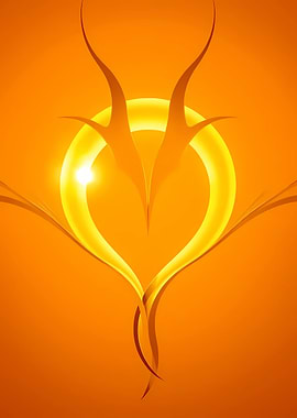 Abstract Golden Heart on Orange Background