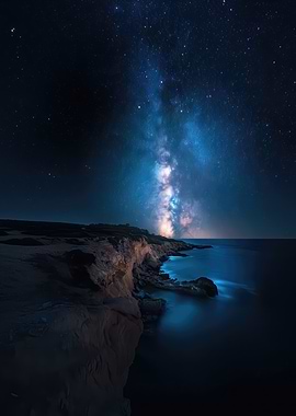Milky Way over coastal cliffs at night