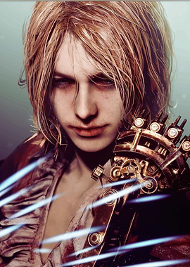 Steampunk Character Portrait with Mechanical Arm