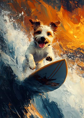 Dog Surfing on a Wave