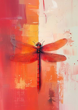 Red Dragonfly Abstract Painting | Dragonfly wall art