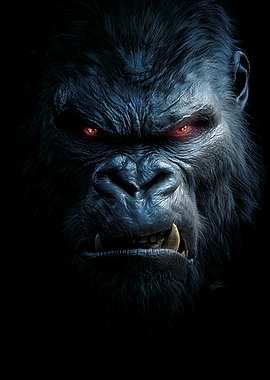 Fierce Gorilla Face with Red Eyes