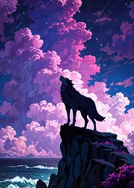 Wolf Howling Night Sky