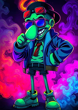 Cartoon Green Character with Sunglasses