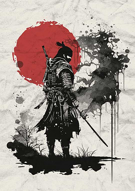 Samurai Warrior with Red Sun