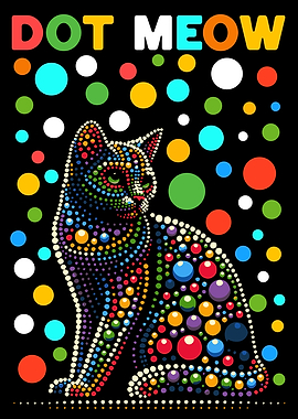 Colorful Dot Art Cat
