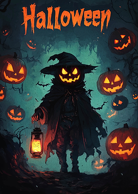 Halloween Pumpkin Scarecrow with Lantern