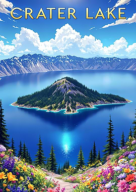 Crater Lake scenic Oregon Travel Poster