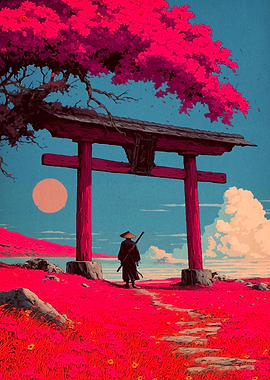 Samurai Torii Gate Cherry Blossoms