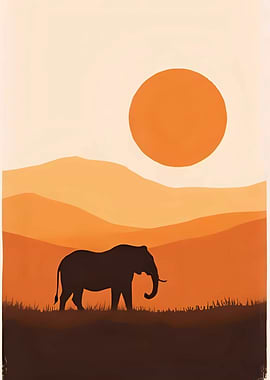 Elephant Silhouette Sunset Landscape Art