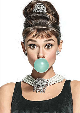 Audrey Hepburn Blowing Bubble Gum