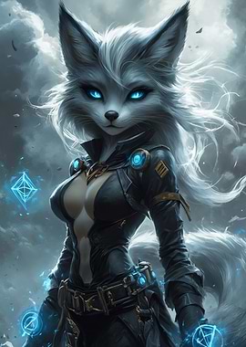 Mystical Fox Warrior with Glowing Eyes