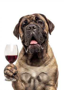 Mastiff dog with Wine Glass Portrait