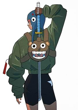 Stylized Warrior with Sword and Backpack