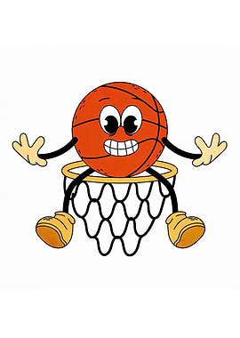 Cartoon Basketball Character in Hoop