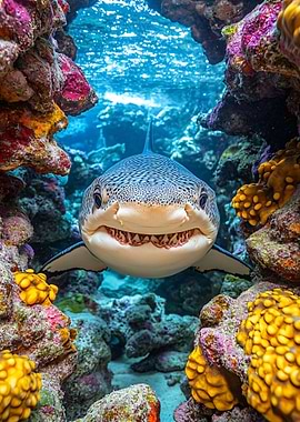 Leopard Shark Portrait in Coral Reef