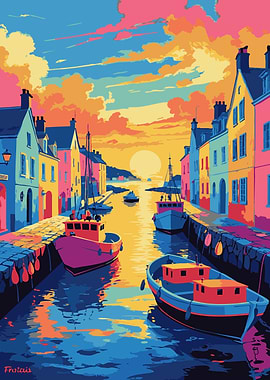 Colorful Harbor Scene Painting