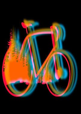 Neon Bicycle with Forest Silhouette