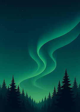 Aurora Borealis over Forest Illustration