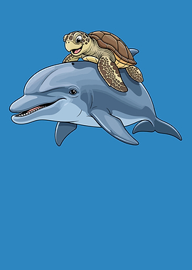Cartoon Dolphin and Turtle Illustration