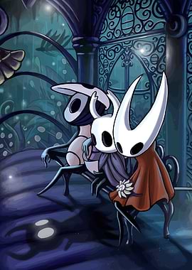 Hollow Knight characters on a bench