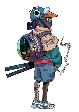 Stylized Character with Backpack and Accessories