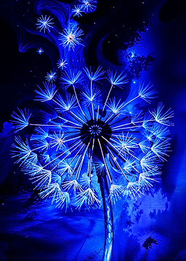 Cosmic Dandelion - Glowing Blue Surreal Nature
