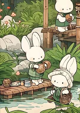 Cute Bunnies Lush Landscape