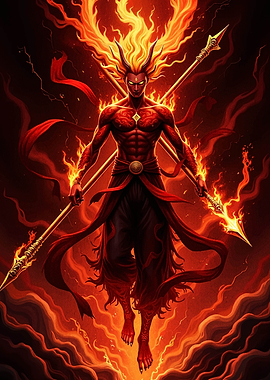 Fiery Warrior with Spears