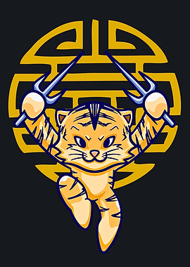 Cartoon Tiger Ninja with Sai Weapons