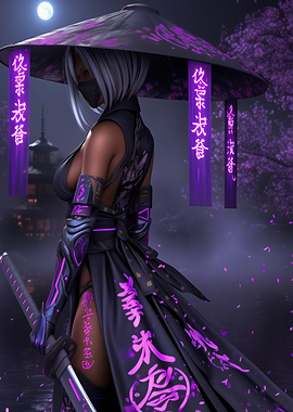 Cyberpunk Ninja with Katana in Japan