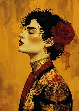 Elegant Portrait with Rose and Gold
