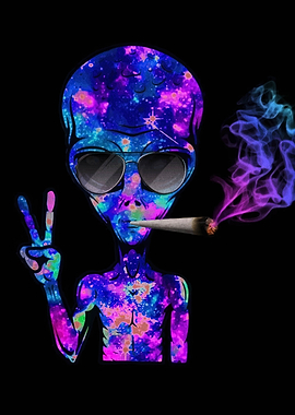 Galaxy Alien Smoking Peace Sign